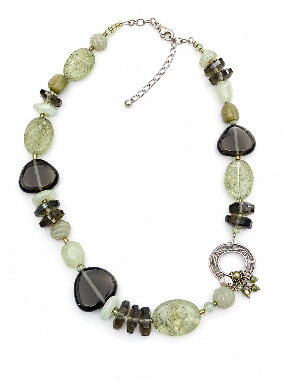 Silpada Pale Green and Smoky Bead Statement Necklace